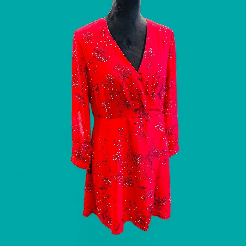Floral Holiday Fairy Madewell Hazelwood Coquette Wrap V-Neck Red Mini Dress 10